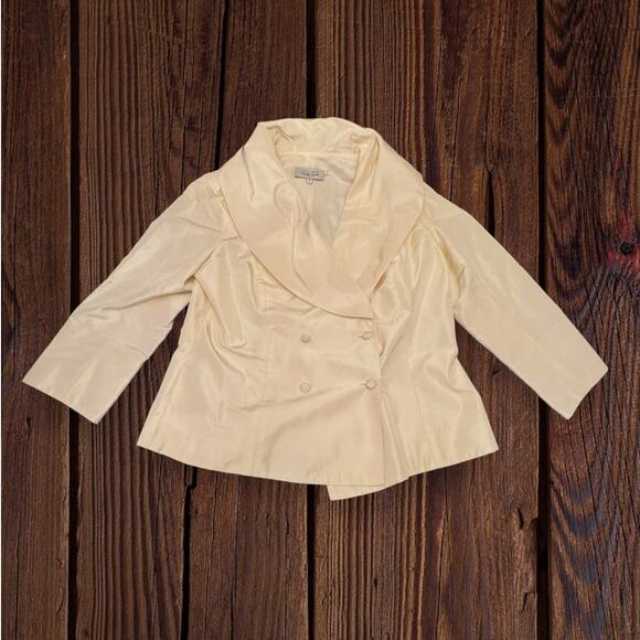 Teri Jon by Rickie Freeman 100% Silk Vintage Cream Double Breasted Blazer 10 - Picture 1 of 7